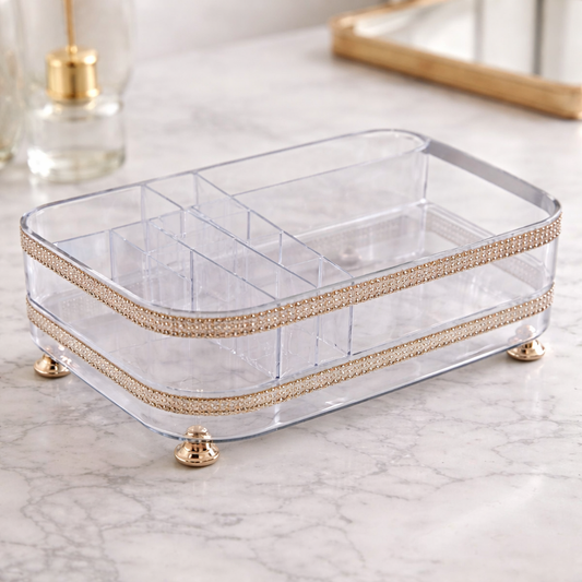 منظم اكسسوارات أكريليك فاخر مرصع طابقين