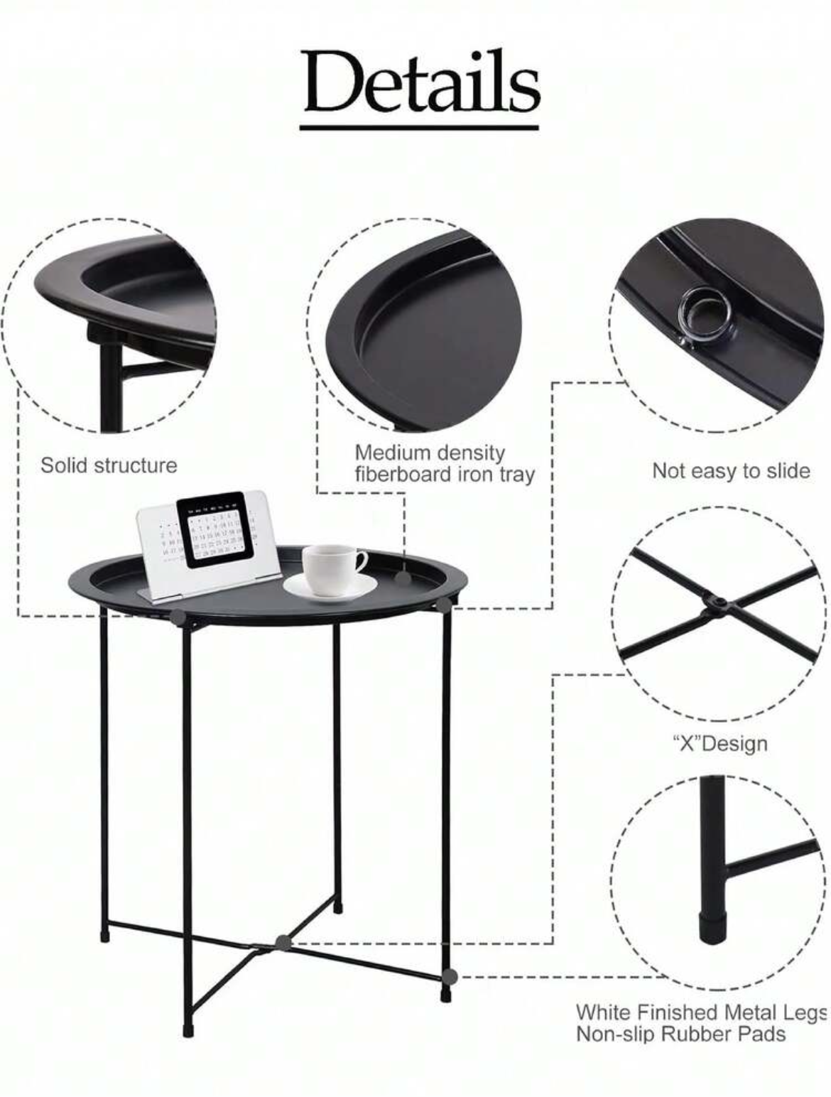 طاولة جانبية معدنية دائرية – تصميم مودرن باللون الأسود