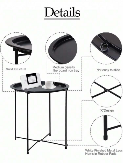 طاولة جانبية معدنية دائرية – تصميم مودرن باللون الأسود