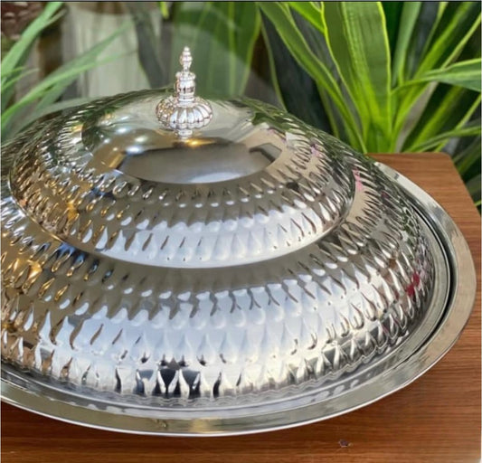 سدر تقديم دائري ستانلس ستيل مع غطاء(45سم)