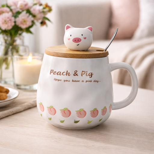 مج سيراميك بغطا خشبي و معلقه معدنيه