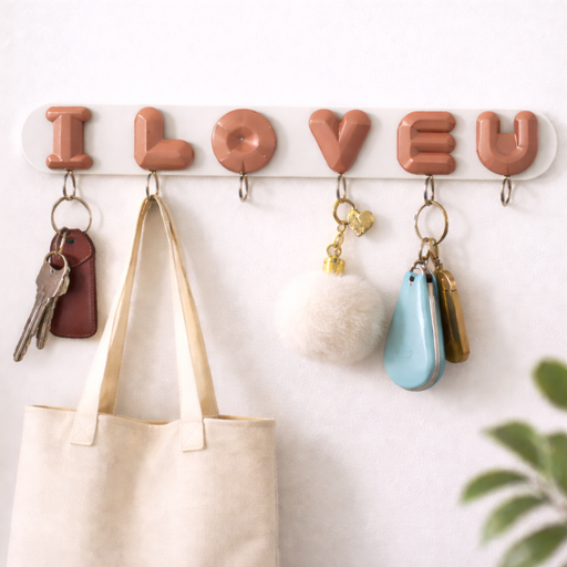 علاقة حائطية بتصميم I LOVE U – خطافات متعددة