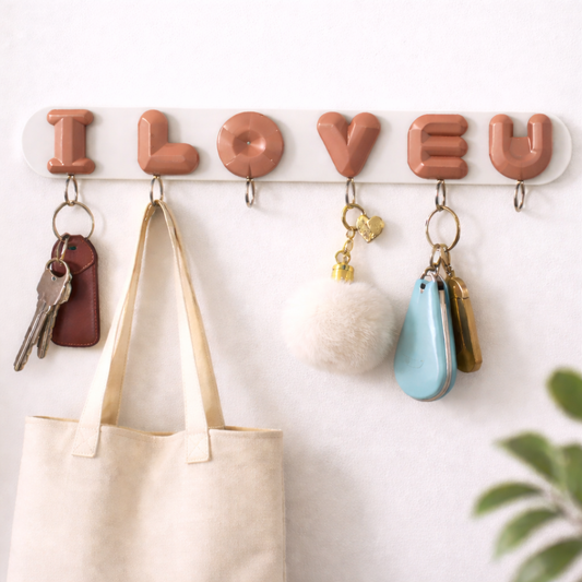 علاقة حائطية بتصميم I LOVE U – خطافات متعددة