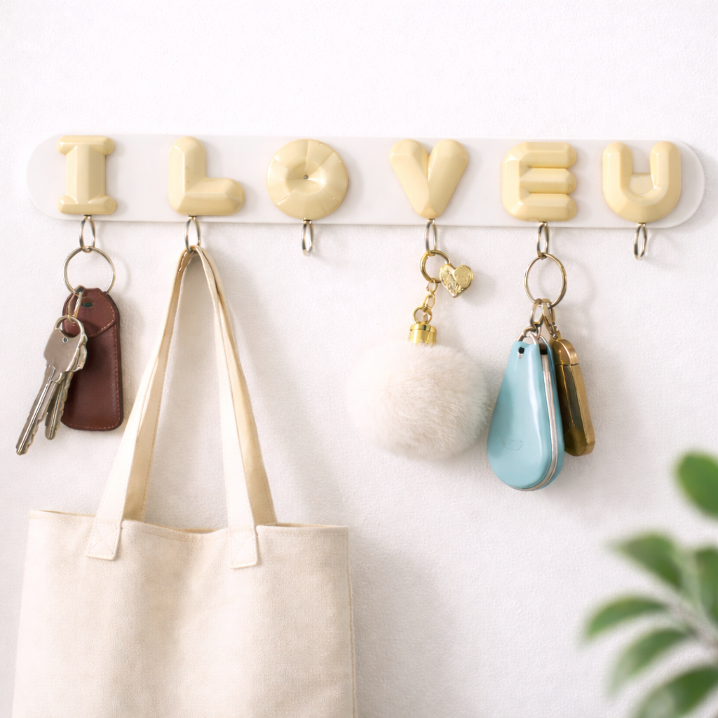 علاقة حائطية بتصميم I LOVE U – خطافات متعددة