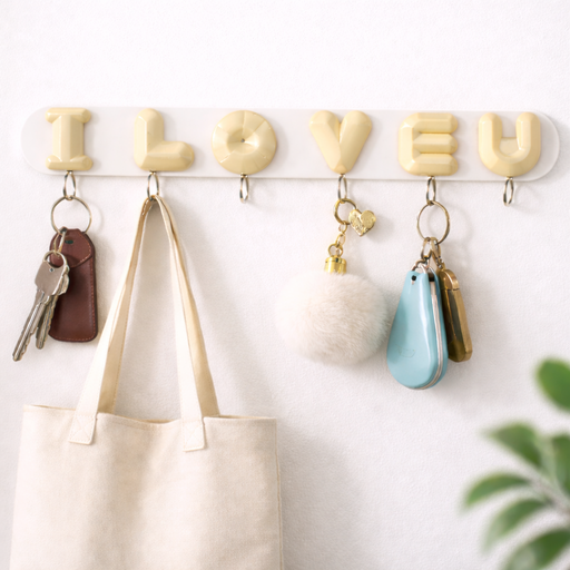 علاقة حائطية بتصميم I LOVE U – خطافات متعددة