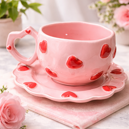 كوب (مج) القلب السيراميك مع صحن