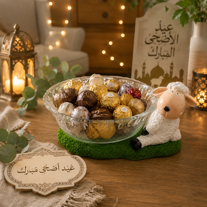 مضيفة خروف العيد من الراتينج مع صحن زجاجي
