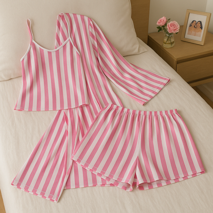 بيجامة شيفون مخططة ثلاث قطع