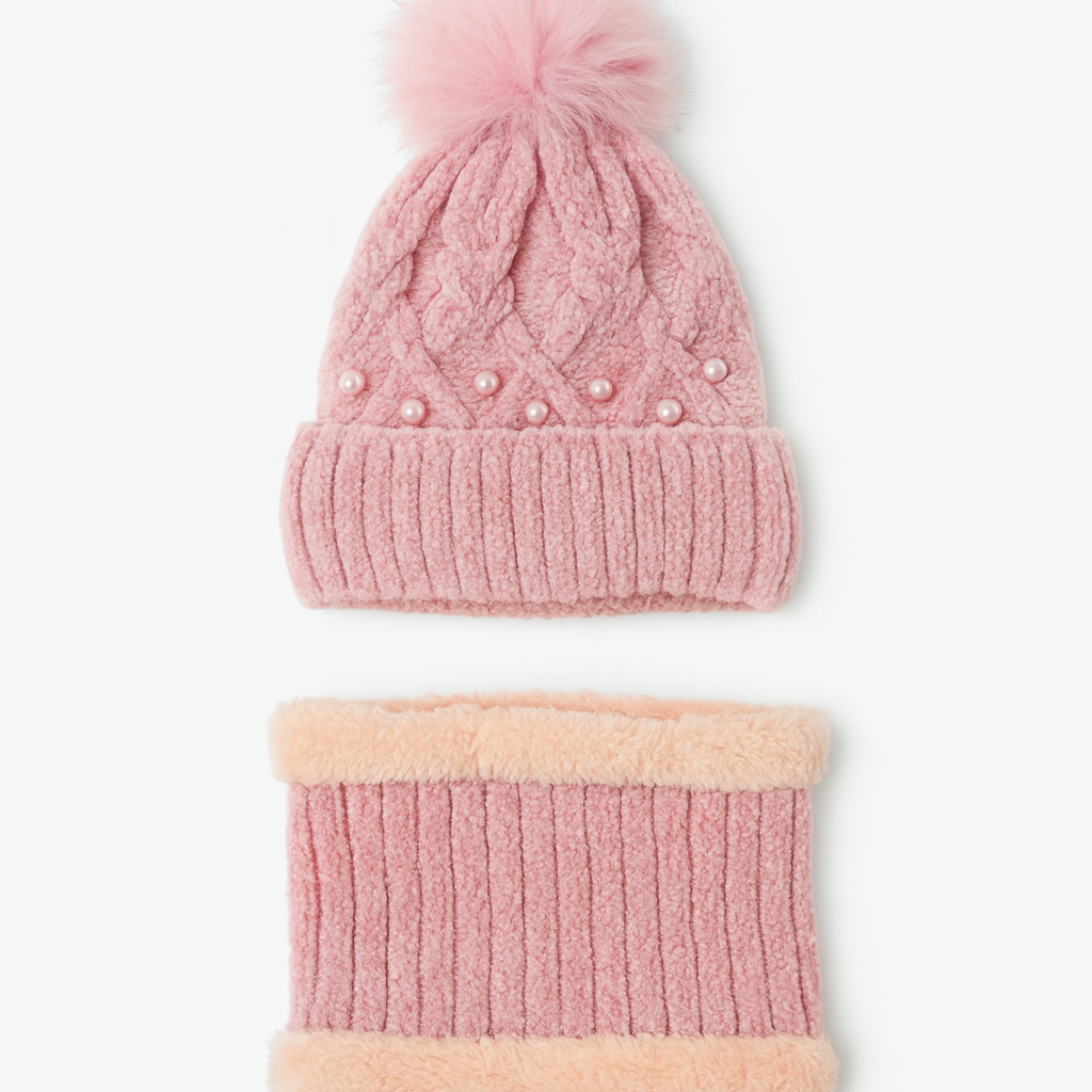 طقم شتوي كيوت صوف بفرو