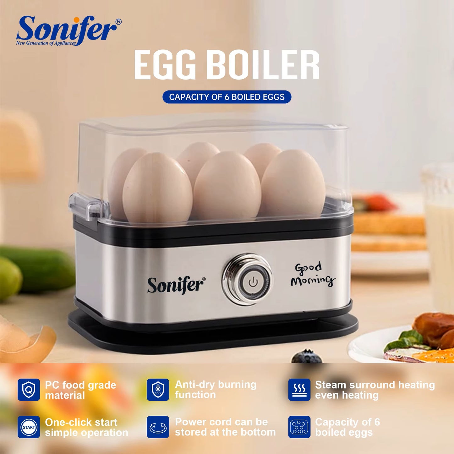 جهاز سلق البيض الكهربائي Sonifer سعة ٦ بيضات