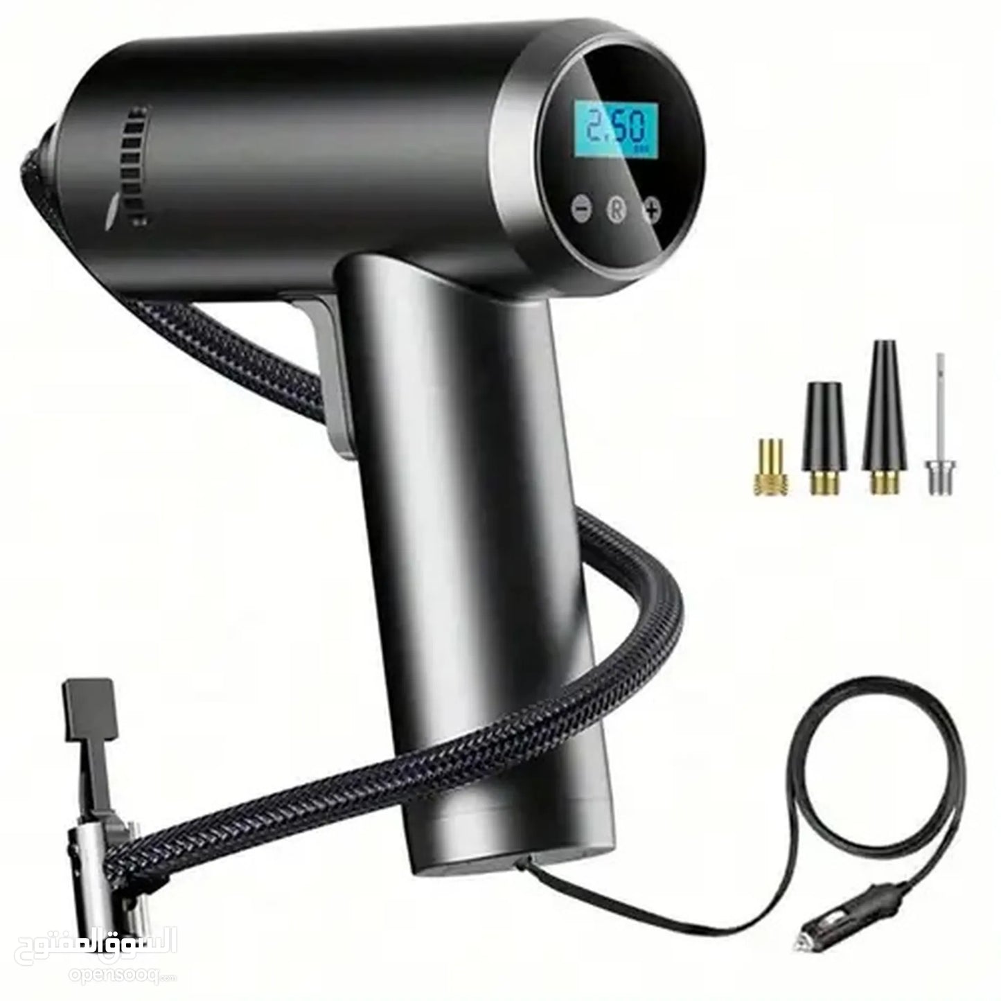 منفاخ هواء محمول للإطارات – 12 فولت مع مقياس ضغط رقمي وضوء LED للطوارئ