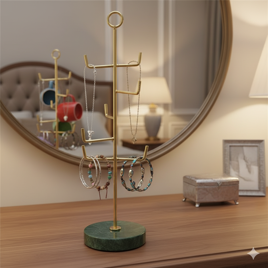 حامل فخم متعدد الاستخدامات للمجوهرات او الفناجين -معدني بقاعدة رخاميه