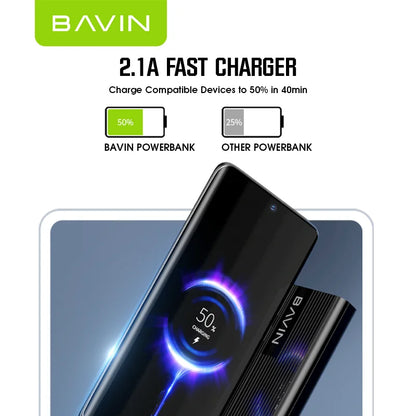 LED باور بانك BAVIN 10,000 mA، تصميم نحيف وعصري، بشاشة