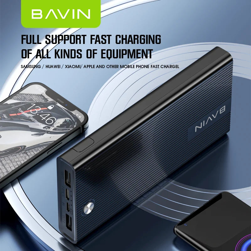 LED باور بانك BAVIN 10,000 mA، تصميم نحيف وعصري، بشاشة