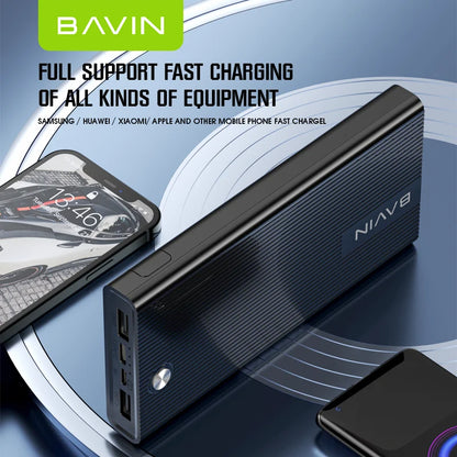 LED باور بانك BAVIN 10,000 mA، تصميم نحيف وعصري، بشاشة