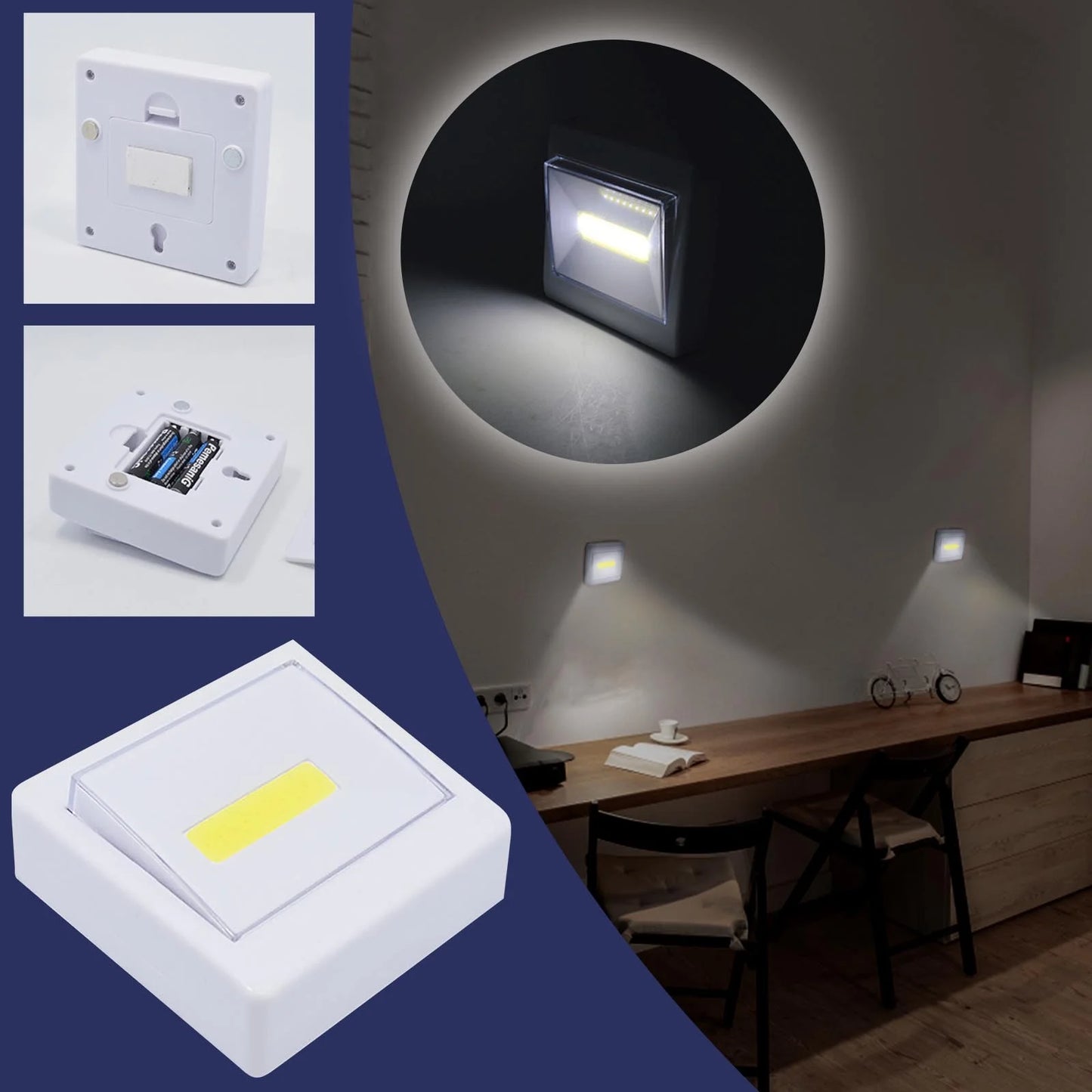 مصباح LED لاسلكي يعمل بالبطاريات مع زر تشغيل/إيقاف