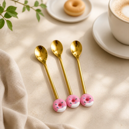 ملاعق مذهبه صغيرة بتصميم الدونات 🍩(عدد3)