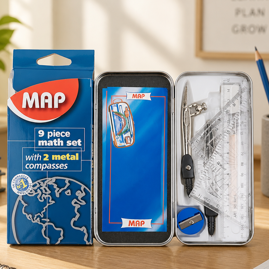 طقم أدوات هندسية معدني MAP – 9 قطع