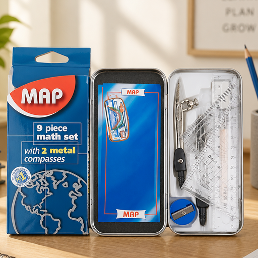طقم أدوات هندسية معدني MAP – 9 قطع