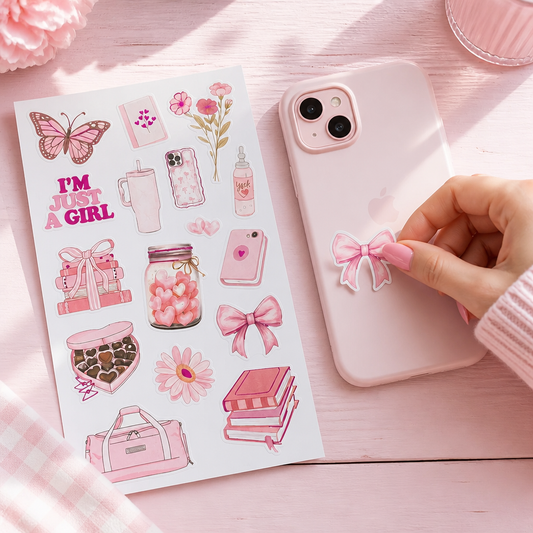 ورقة ملصقات بينك جيرل – Pink Girl Sticker Sheet 🌸