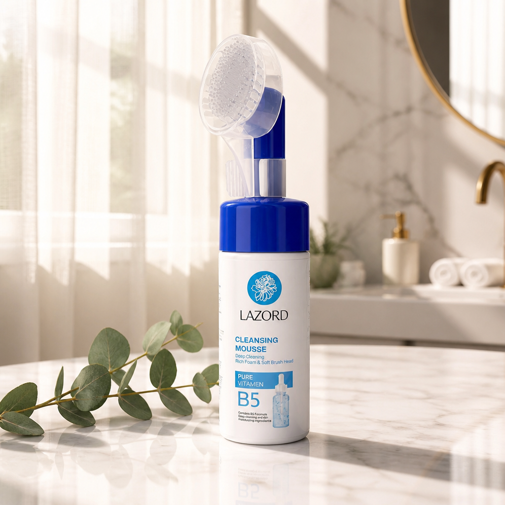 غسول رغوي لازورد بفيتامين B5 مع فرشاة سيليكون – LAZORD Cleansing Mousse B5 (150 مل)