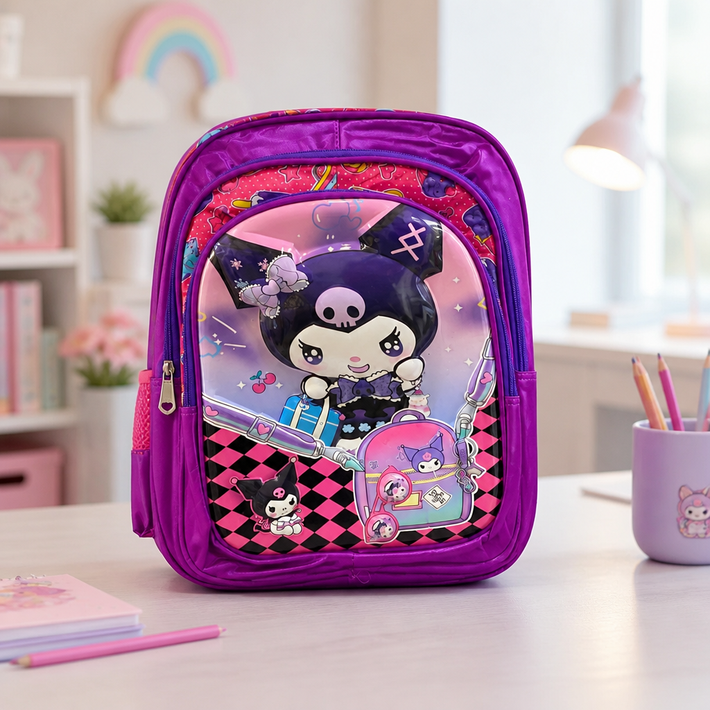 حقيبة ظهر مدرسية للأطفال بتصميم كورومي (Kuromi)