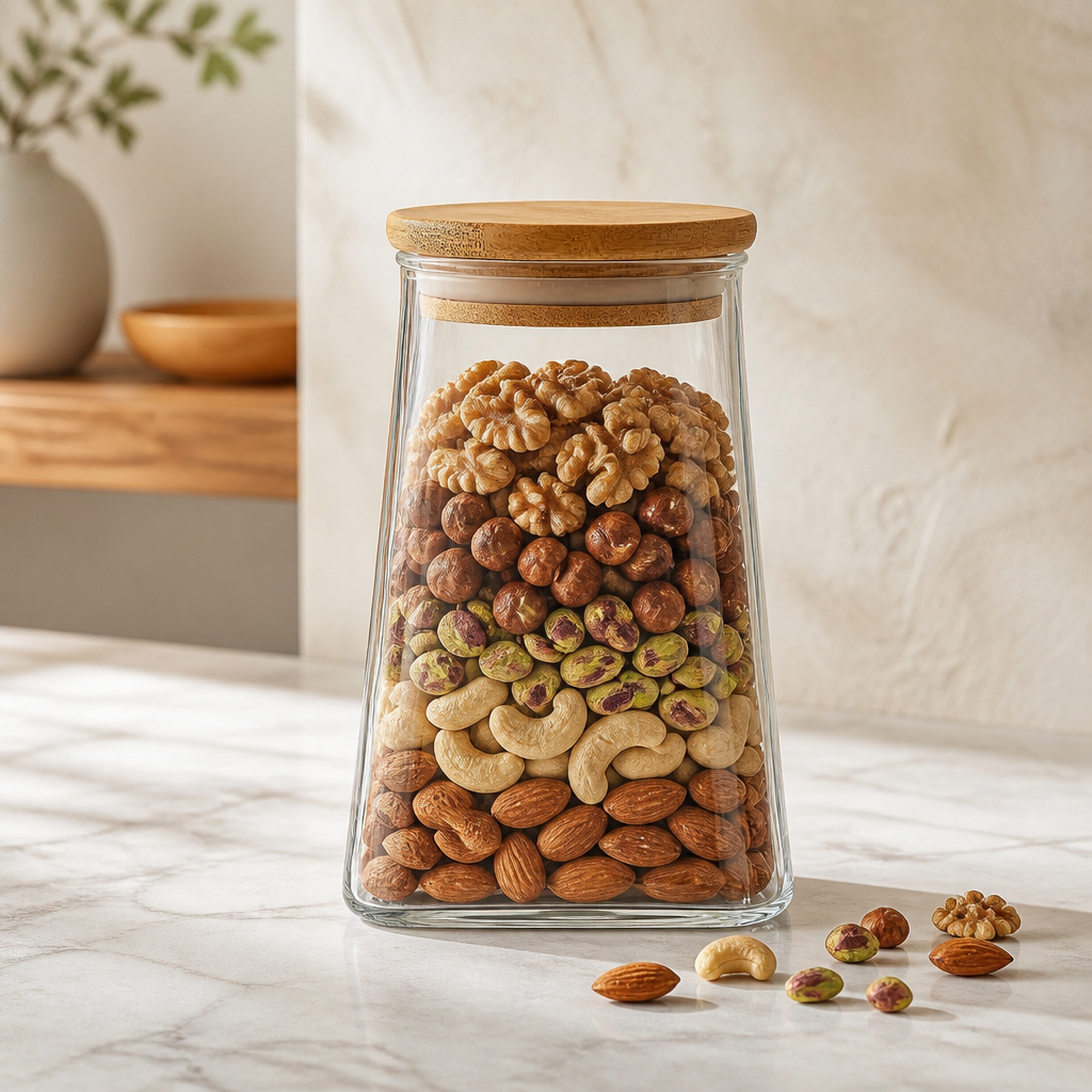 مرطبان زجاجي فاخر بغطاء خشبي محكم