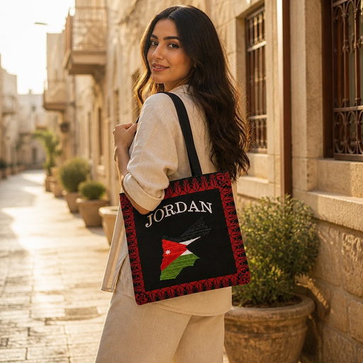 شنطة قماش مطرزة بتصميم التراث الاردني