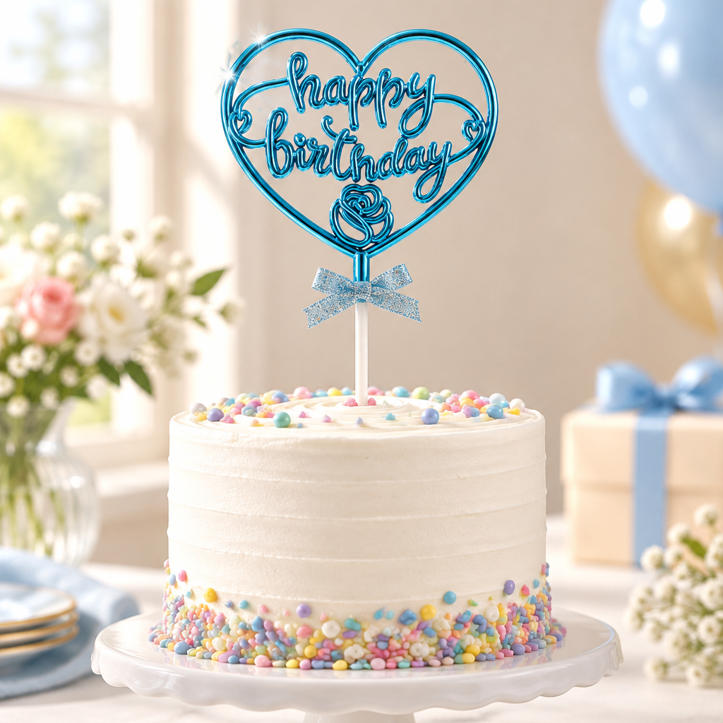 توبّر كيك عيد ميلاد Happy Birthday بتصميم قلب