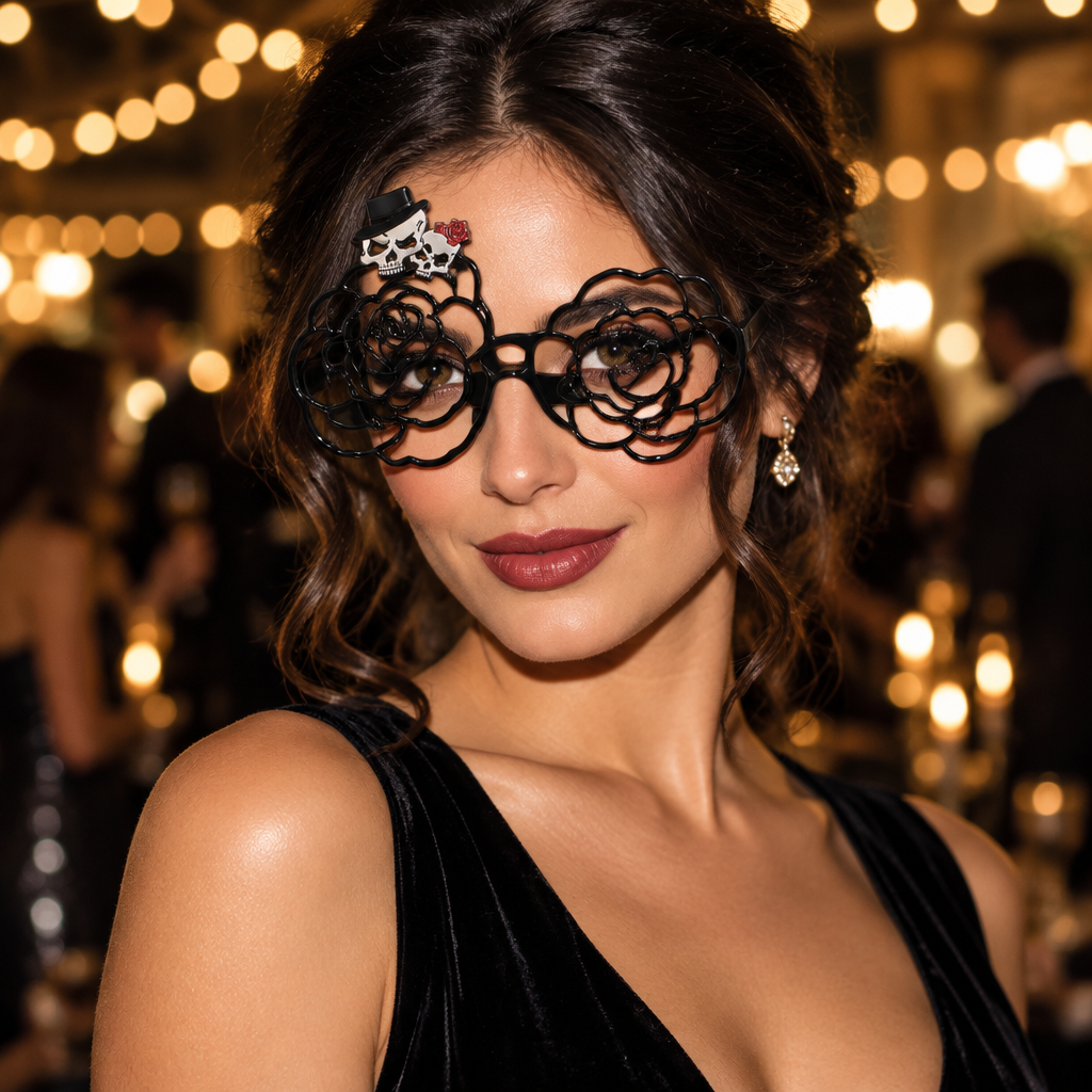 نظارة تنكرية سوداء بشكل وردة