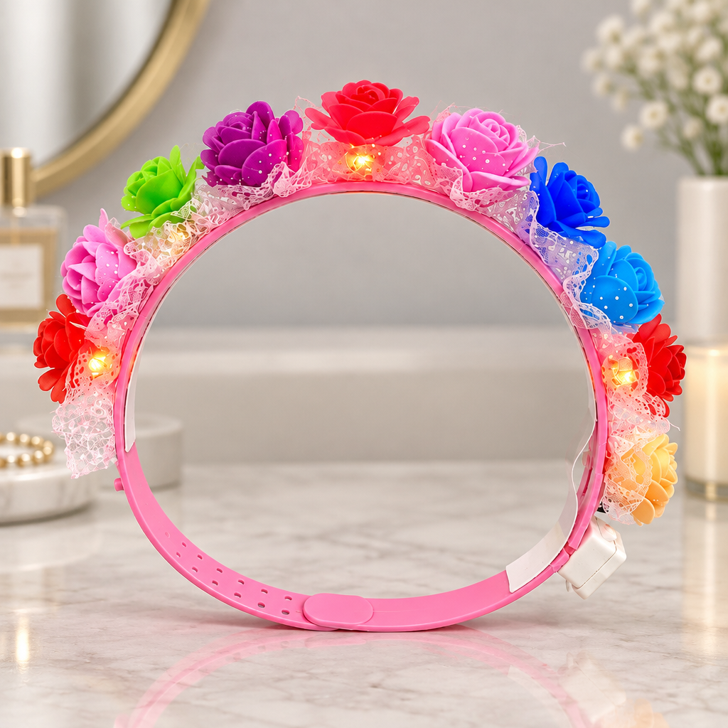 طوق شعر وردي مضيئ