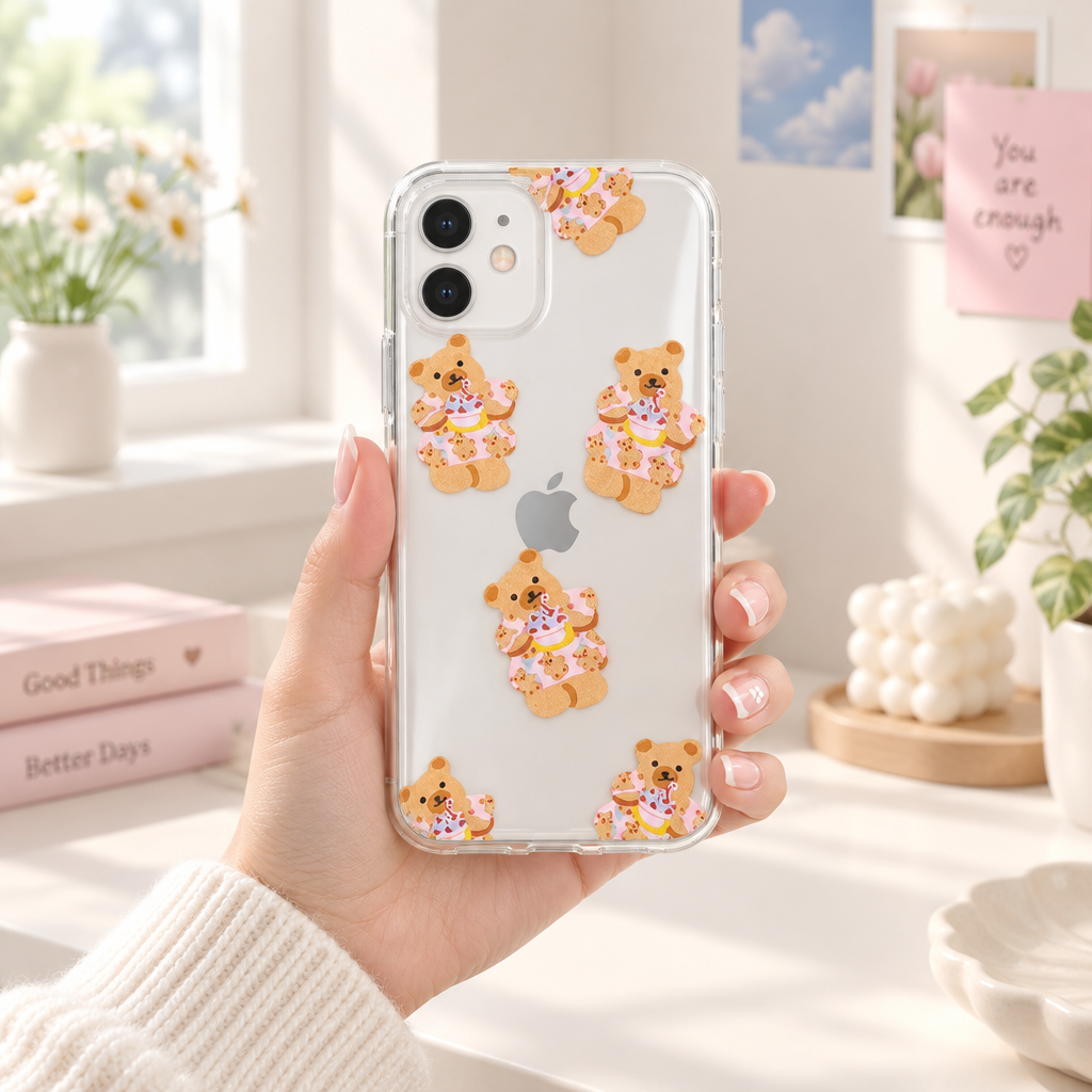 كفر آيفون سيليكون شفاف مع رسوم دببة كيوت  iPhone 11