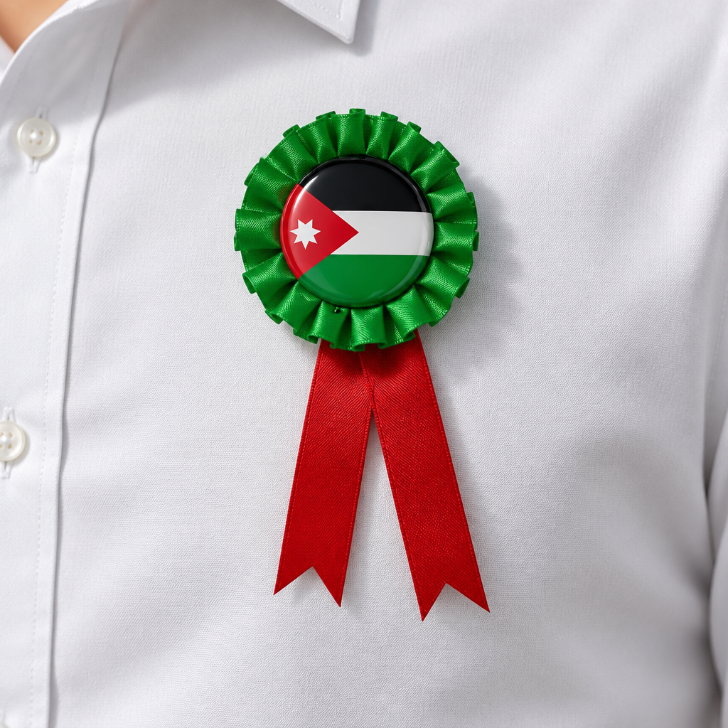 بروش علم الأردن بتصميم دائري مع شرائط حمراء