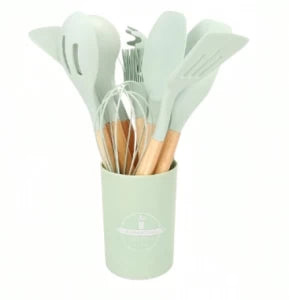 ١٢قطعه- طقم أدوات مطبخ سيليكون مع حامل – مقاوم للحرارة وغير لاصق