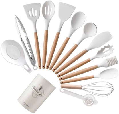 ١٢قطعه- طقم أدوات مطبخ سيليكون مع حامل – مقاوم للحرارة وغير لاصق