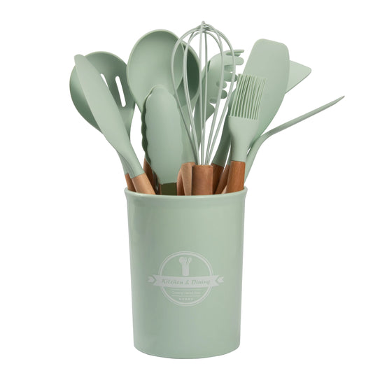 ١٢قطعه- طقم أدوات مطبخ سيليكون مع حامل – مقاوم للحرارة وغير لاصق