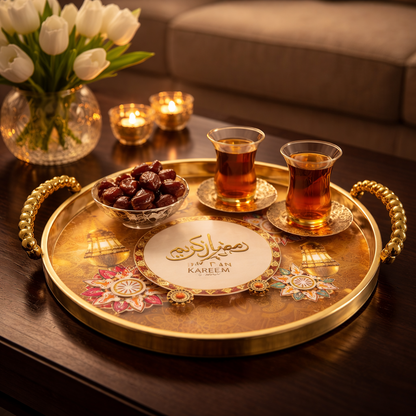 صينية تقديم دائرية رمضانية بحواف وايدي مذهبه 🌙✨