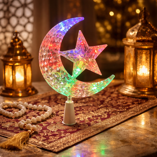 زينة رمضانية مضيئة بشكل هلال ونجمة LED