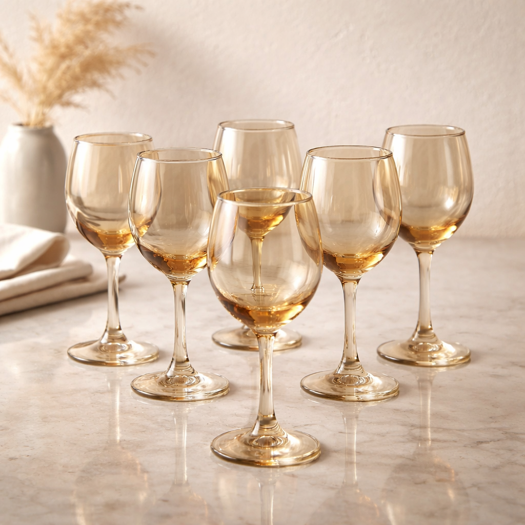 طقم كاسات زجاج عسلي فاخرة  – 6 قطع