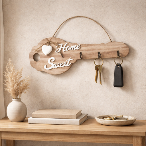 علاقة مفاتيح خشبية بشكل مفتاح – Home Sweet