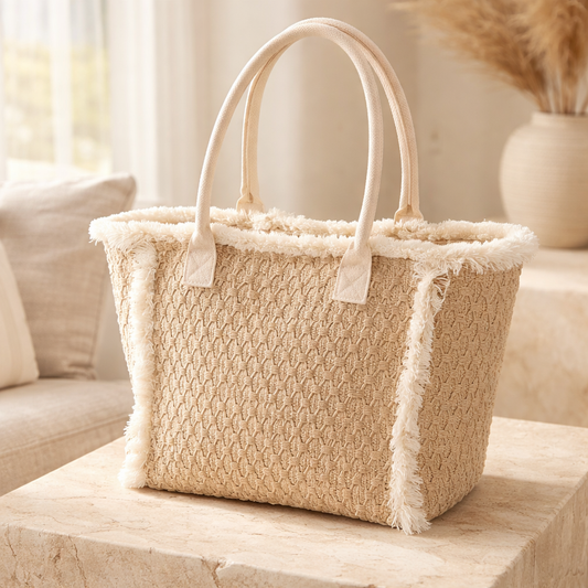 شنطة قماشية أنيقة  حجم كبير بتصميم ناعم