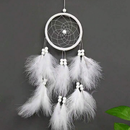 معلق حائط دريم كاتشر (Dream Catcher) بريش أبيض