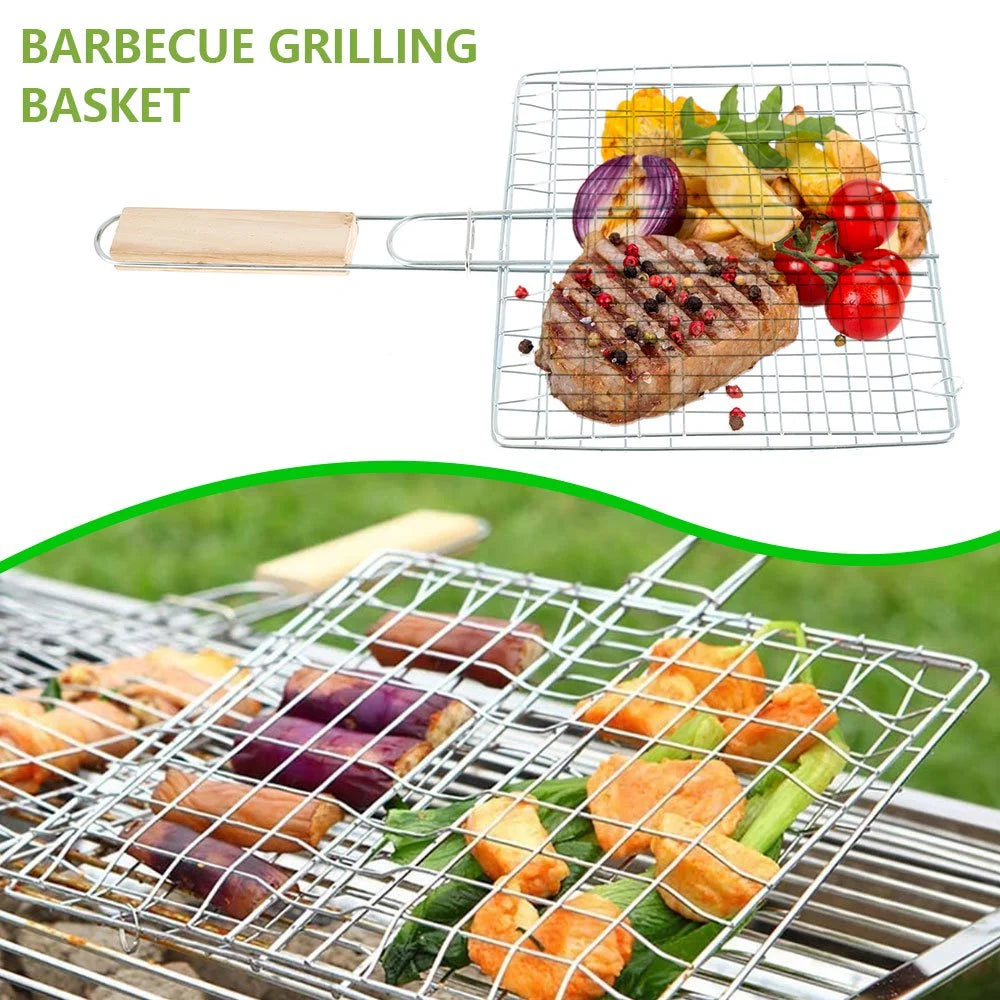 شبك شوي مزدوج بمقبض خشبي