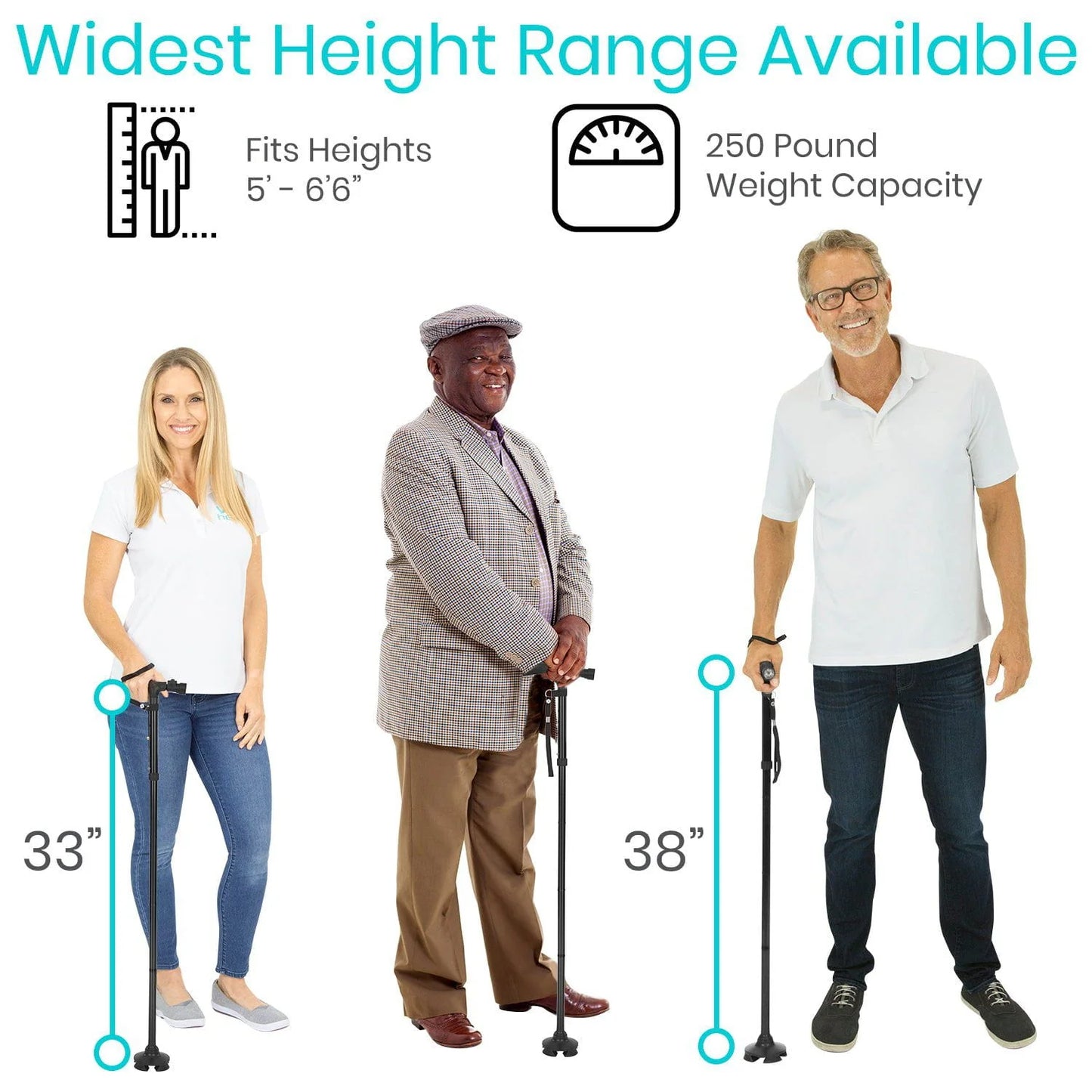 عصا (عكاز) ضد الانزلاق وقابلة للطي مع إضاءة ليد