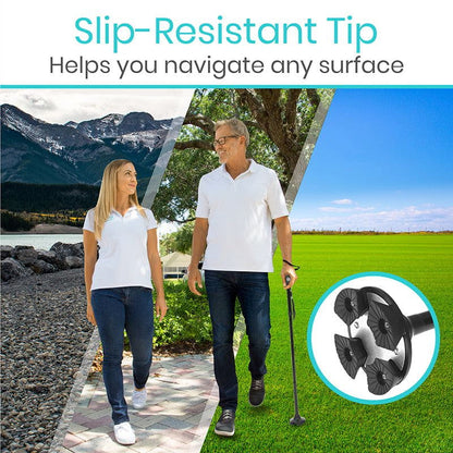 عصا (عكاز) ضد الانزلاق وقابلة للطي مع إضاءة ليد