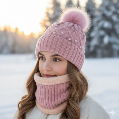 طقم شتوي كيوت صوف بفرو