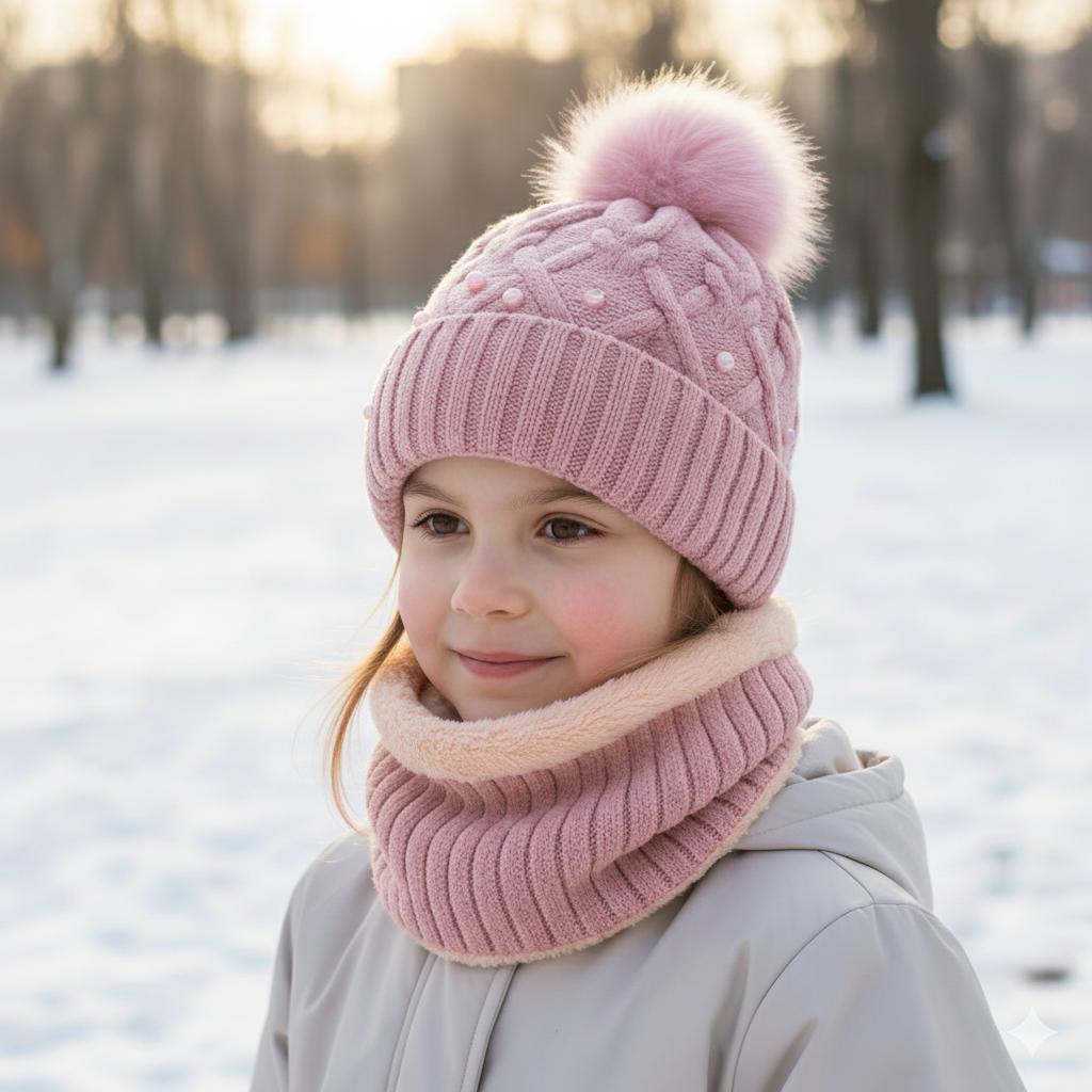 طقم شتوي كيوت صوف بفرو