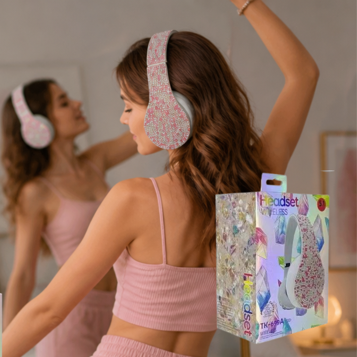 سماعة لاسلكية (Wireless Headset) مرصعة بالكريستال -