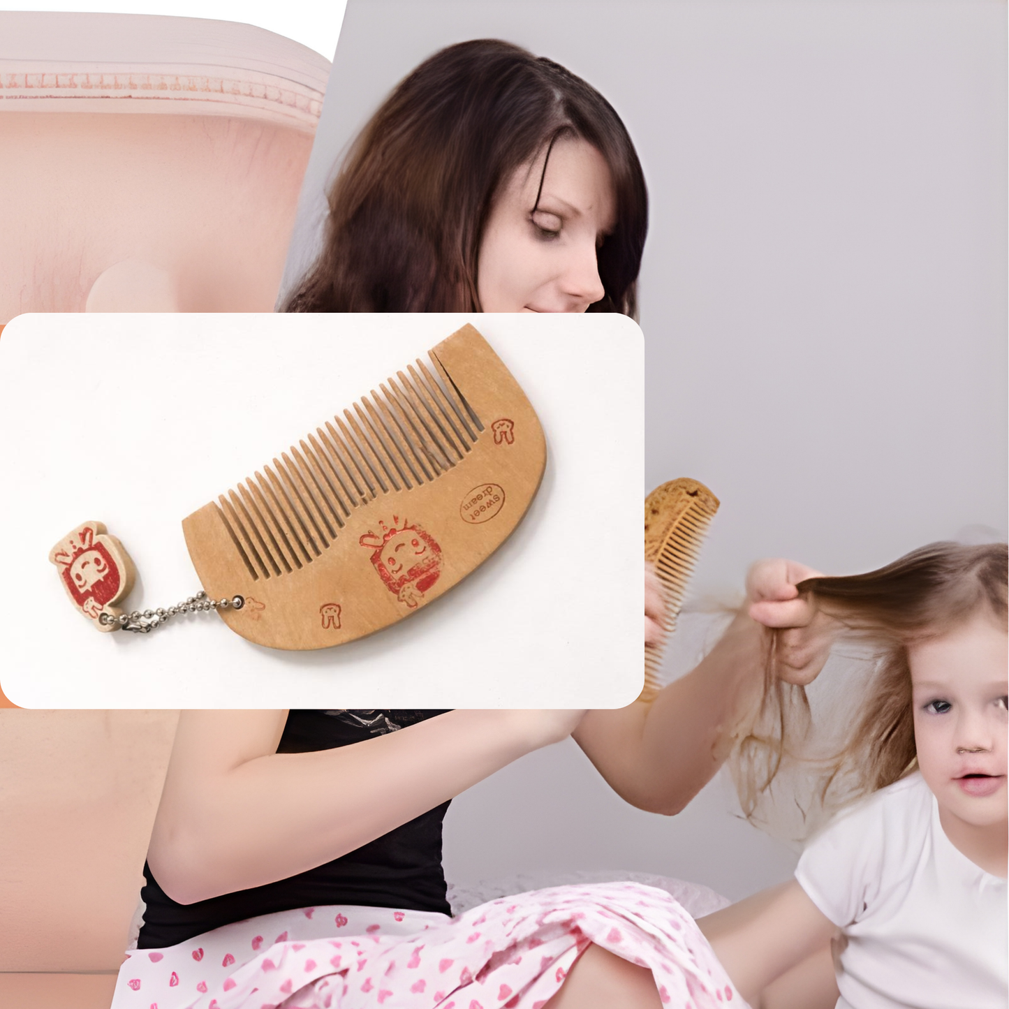 مشط خشبي للأطفال مع ميدالية