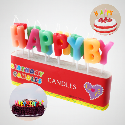 مجموعة شموع "HAPPY BIRTHDAY" الملونة لتزيين الكيك